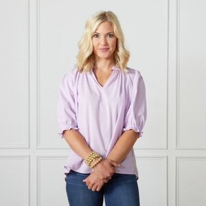Caryn Lawn Erin Top Lavender Cotton Linen One Size Blouse